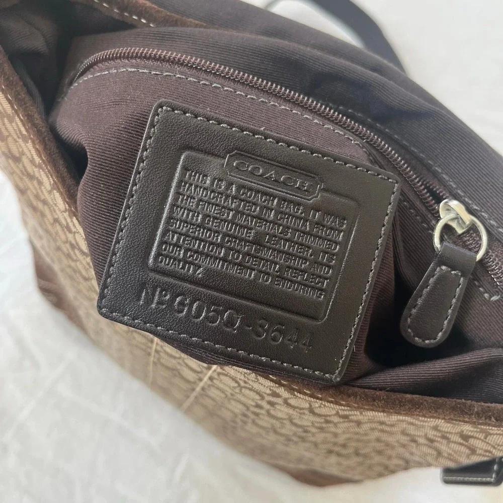 Y2K Coach monogram canvas suede buckle cross body bag brown tan G050-3644